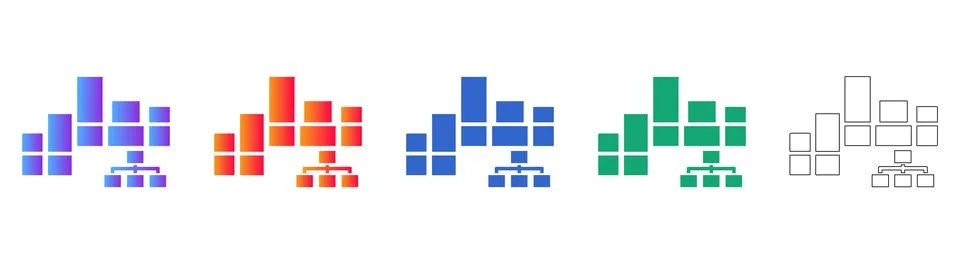 Hierarchical Data Structure and Organization Icons Stock Illustration