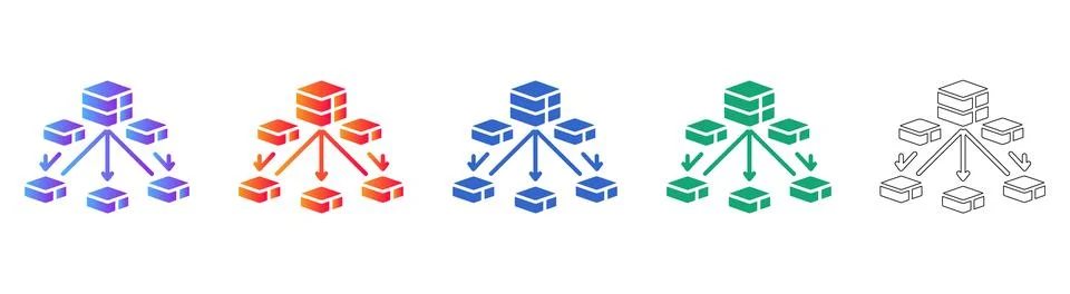 Hierarchical Data Structure Diagram Icon Set イラスト素材