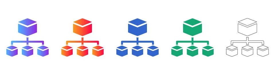 Hierarchical Data Structure Icons for Network Systems Stock Illustration