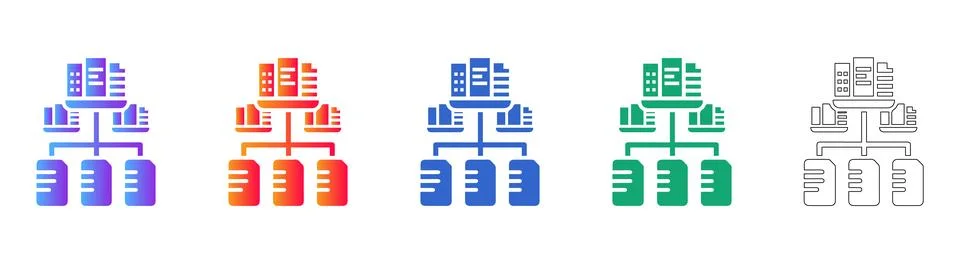Hierarchical Data Structure Icons Set Stock Illustration