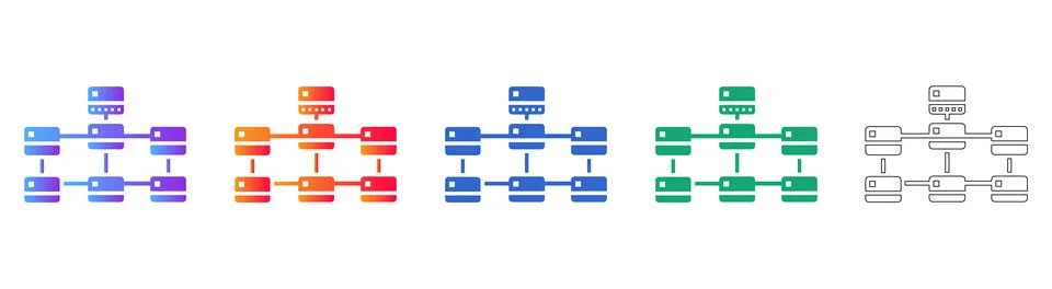 Hierarchical Server Rack and IT Network Structure Icons Stock Illustration