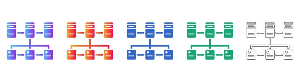 Hierarchical Server Structure Icons Stock Illustration