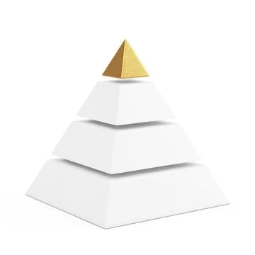 Hierarchy Concept. White Blocks Pyramid with Golden Top. 3d Rendering Stock Illustration