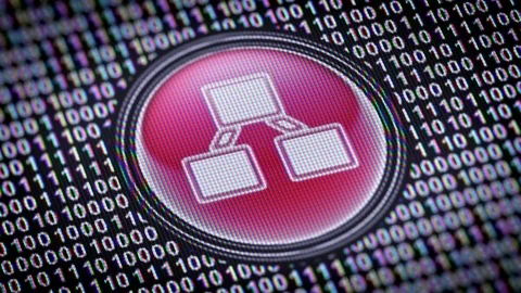 Hierarchy icon. Binary code ( array of bits ) in the screen. Looping footage Stock Footage 110704011