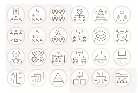 Hierarchy Professional Vector Set with 24 Thin Line Detail Enhanced 64x64 Ico Stock Illustration
