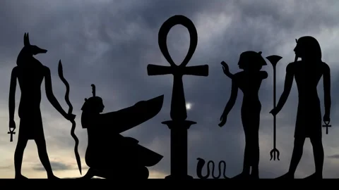 Hieroglyphic Simbols with Key of Life, Time Lapse at Sunrise with Fast Clouds Stock Footage 260189797