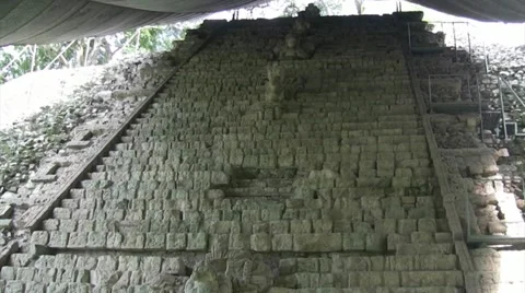 Hieroglyphic Staircase Copan bottom up tilt Stock Footage 11807486