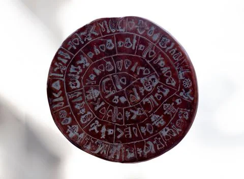 Hieroglyphics, decryption, Phaistos Disc, Phaestos Disc. Linear A. Stock Photos