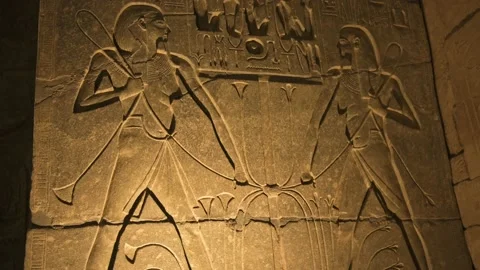 Hieroglyphics at Luxor Temple, Egypt at Night Illuminated with Light Stock Footage 234576166