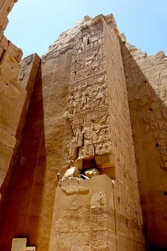 Hieroglyphs and Bas Reliefs at the Ancient Karnak Temple Complex in Egypt Stock Photos