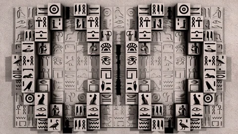 Hieroglyphs brick wall 3D model animation. Stock Footage 124530645