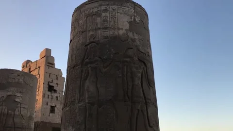 Hieroglyphs carved on a column at Kom Ombo Temple Stock Footage 320101214