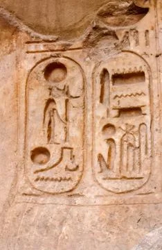 Hieroglyphs on megalithic structures of Egypt. Stock Photos