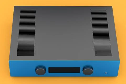 HiFi system with turntable and amplifier for home theater on yellow backgroun Illustrazione stock