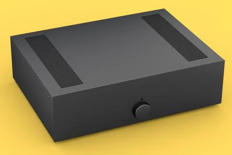 HiFi system with turntable and amplifier for home theater on yellow backgroun Illustrazione stock