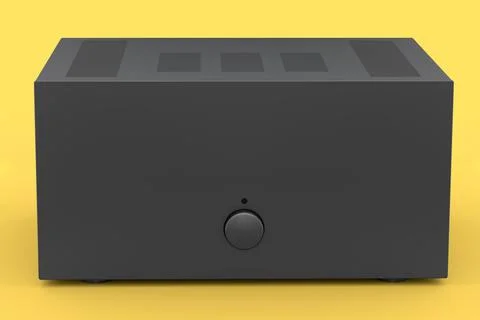 HiFi system with turntable and amplifier for home theater on yellow backgroun Illustrazione stock