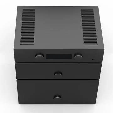 HiFi system with turntable and amplifier for home theater on white background Illustrazione stock