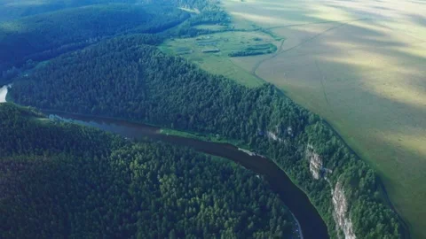 High above aerial view of river Ai and famous rocks Vídeo Stock 246700500