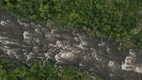 High above Drone aerial view on beautiful river with rapids and waterfalls and Stock Footage 160542016