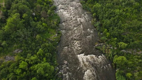 High above Drone aerial view on beautiful river with rapids and waterfalls Stock Footage 170163552