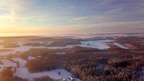 High above flight over winter forests and fields, 4k AERIAL. Stock Footage 166958953