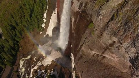 High Above Gigantic Colorado Waterfall with Rainbow Stock Footage