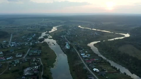 High Above Raging River Looking Straight Down on Rapids Through Thick Forest of  Stock Footage 223175078