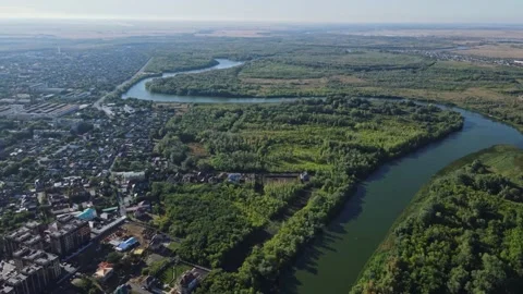 High Above Raging Ural River Looking Straight Down on Rapids Through Thick Stock Footage 233193381