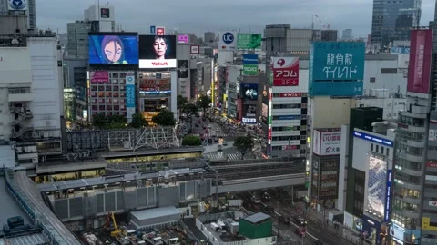 High Above Timelapse out towards Shibuya Crossing and skyscrapers in the Vidéo 138066646