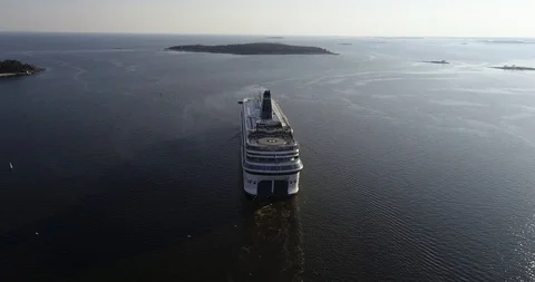 High above top view of big cruise liner ship in the open baltic sea Stock Footage 106866607