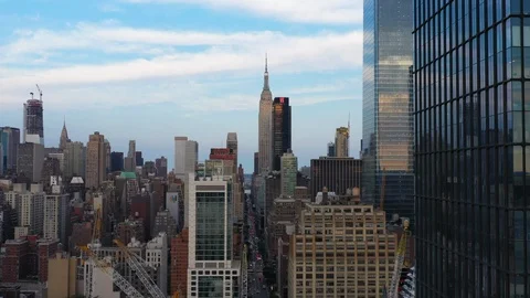 High aerial drone footage with the Empire State Building in the Stock Footage