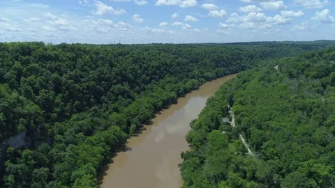 High Aerial Drone Shot of Kentucky River - 2 Stock Footage