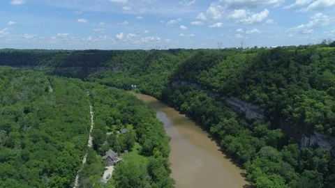 High Aerial Drone Shot of Kentucky River Palisades - 2 Stock Footage