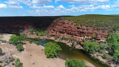 High Aerial Drone Shot Of Remote River Kalbarri, Western Australia Stock Footage 277932093