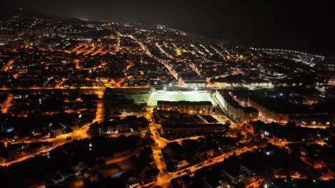 High Aerial Drone View Over Alella, Spain | Town &amp; Football Field | 4K Stock Footage 302904694