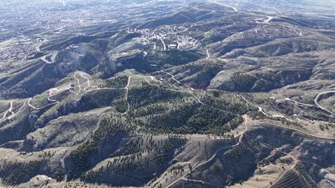 High Aerial Flight Through Small Hills Over Open Steppe Video stock 344729873