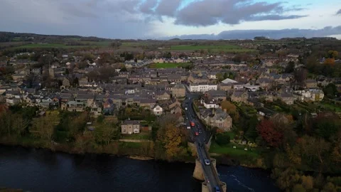 High Aerial Forward View of Corbridge in Northumberland UK on an Autumn Morning 스톡 동영상 281235089