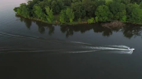 High aerial of jet ski going slow Video stock 50447148