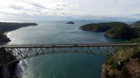 High Aerial of Pacific Northwest Bridge Stock Footage 69003853