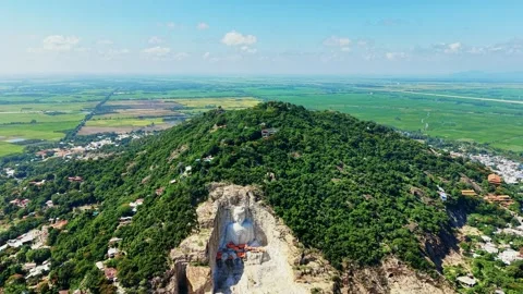 High Aerial Panorama of Sam Mountain and Giant Buddha Stock Footage 342209926