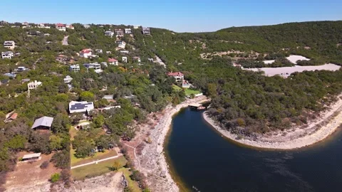 High aerial pull out shot of Lake Travis Stock Footage 326172845
