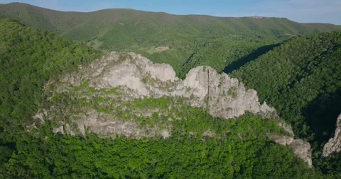 High Aerial Pullback of Seneca Rocks Ridge Stock-Footage 327652668