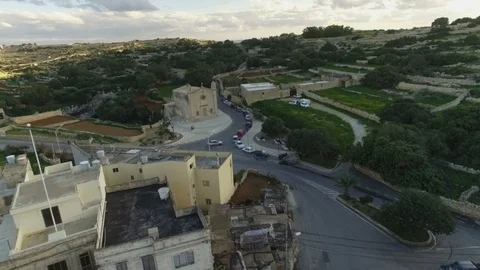 High Aerial shot approaching St Matthew's Chapel in Qrendi Stock Footage 92061605