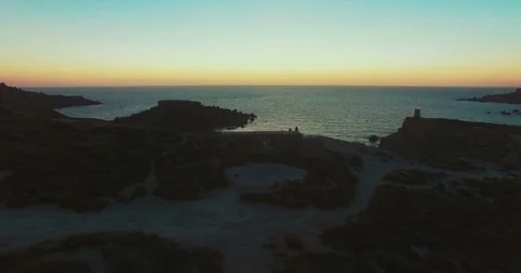High Aerial shot of a beach in the evening Stock Footage 74055812