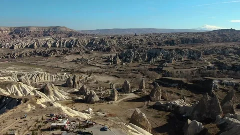 A high aerial shot captures the mesmerizing expanse of Cappadocia. Video stock 260722825