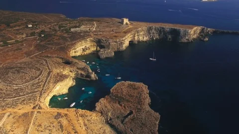 High Aerial shot of Cliffs in Comino Stock Footage 88743454