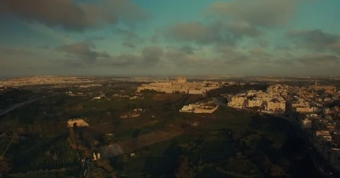 High Aerial shot looking towards Mdina Malta Stock Footage 73472853