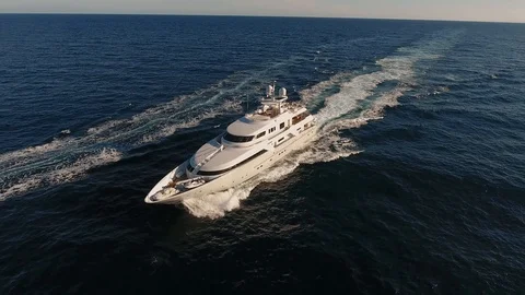High aerial shot of luxurious mega yacht  Stock Footage
