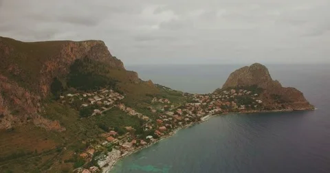 High Aerial shot over Capo Zafferano, Sicily Stock Footage 76936014