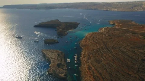 High aerial shot over Comino, Malta Stock Footage 88742608